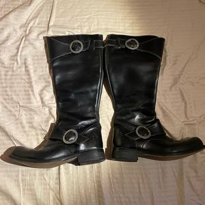 John fluevog knee high black leather boots. Size 7